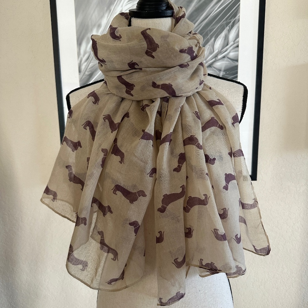 Long Sheer Dachshund Dog Print Scarf
